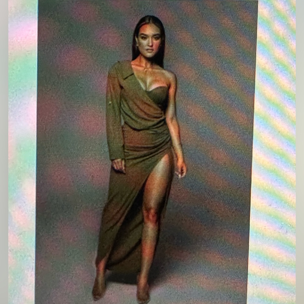 Olive Evita Linen Draped Dress